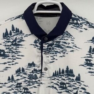 Greyson Wolf Wilderness Print Golf Polo Shirt White Navy L FREDERICA SEA ISLAND